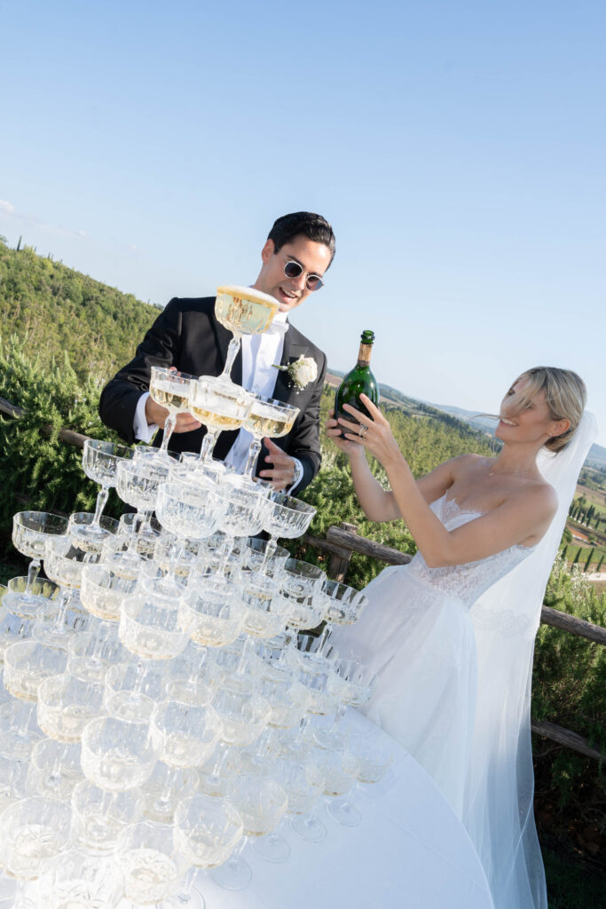 wedding reception champagner tower at conti di san bonifacio 
